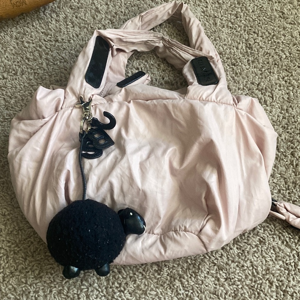 See By Chloé Soft Pink Nylon Tote with Black Pom Charm